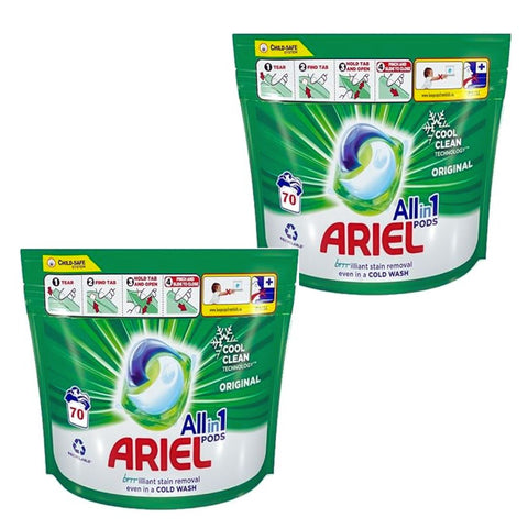 Ariel All in One Pods, 70 Wash Pods For Automatic Washing Machines With a child safety lock--- pack of 2