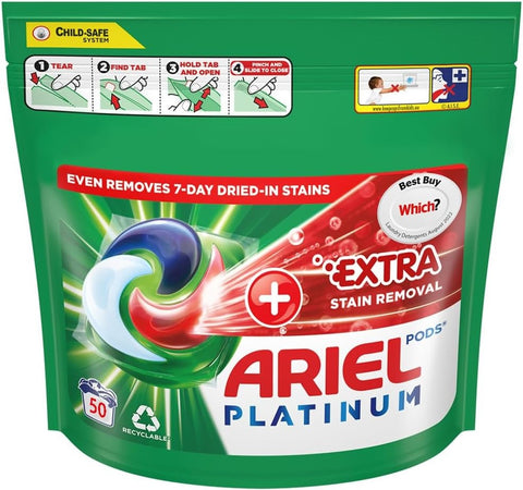 Ariel Platinum Washing Pods 50 Washes +Extra Stain Removal On top
