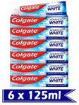 Colgate Advanced White Toothpaste, 6 x Multi Action Whitening Toothpastes  for Whiter Teeth, Bulk/Value Set - 6 x 125 ml