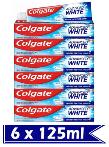 Colgate Advanced White Toothpaste, 6 x Multi Action Whitening Toothpastes 6 x 125 ml