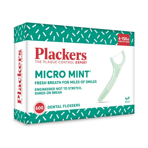 Plackers Micro Mint Dental Flossers - 600 Pack, Fresh Breath For Miles Of Smiles, Engineered Not To Stretch Shred Or Break