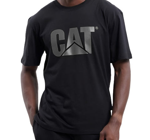 CAT Trademark Logo Men's Cotton Short Sleeve T-Shirt - Black CATERPILLAR