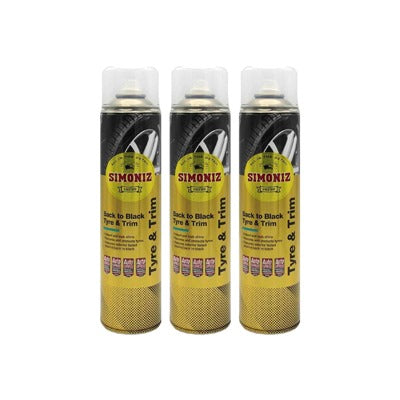 Simoniz Back to Black Tyre and Trim Shine Bumper Spray Formula Pack 3 x 600ml