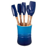 Le Creuset Revolution 6-Piece Silicone Kitchen Set With Wooden Hand And 1 Stoneware Utensil Crock