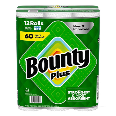 Bounty Plus Select-A-Size Paper Kitchen Towels, 91 sheets x 12 pack