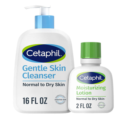 Cetaphil Face Wash, Hydrating Gentle Skin Cleanser for Dry to Normal Sensitive Skin, 16 oz + Travel Size Moisturizing Lotion 2 oz