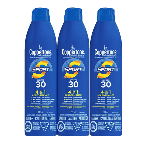 Coppertone Sport Sunscreen Continuous Spray SPF 30, Pack of 3 X 222ml