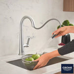 GROHE VELETTO SINGLE LEVER PULL-OUT MIXER KITCHEN TAP