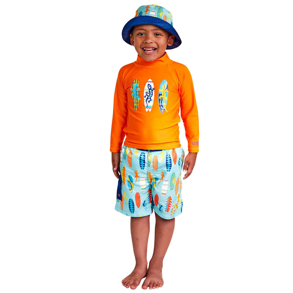Neon Orange Swim Trunks Boys UV SKINZ UPF 50+ Boys Board Shorts