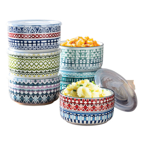 Signature Housewares Microwavable Stoneware Bowls with Lids, 6-pack