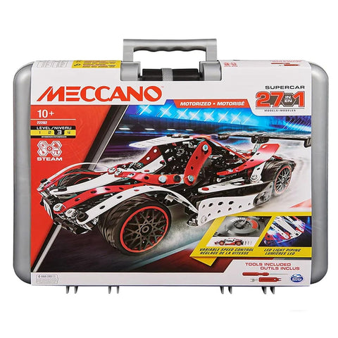 Meccano 27-in-1 Motorized Supercar STEM Activity Building Kit With 6V Electrical Motor 22202