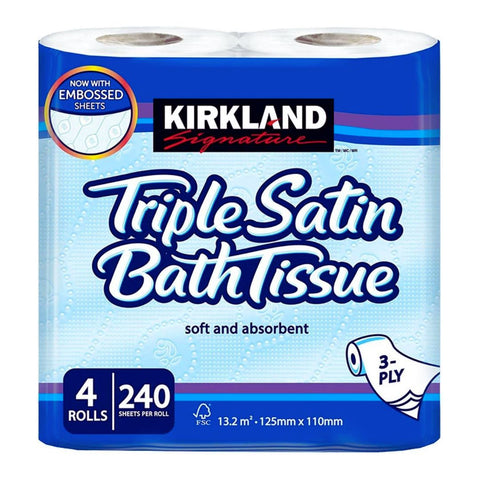 Kirkland Signature Triple Satin 3-Ply Toilet Tissue, 4 Rolls