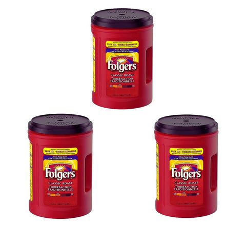 Folgers Classic Roast Ground Coffee, Rich Pure Taste- Pack of 3 X  (1.21Kg).