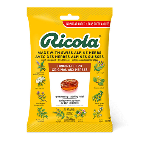 Ricola Cough Suppressant Throat Lozenges- No Sugar Added -50 individually wrapped.