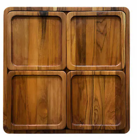 Teakhaus 5-Piece Teak Wood Serving Board Set – 1 Large Tray, 4 Small Trays for Kitchen & Dining