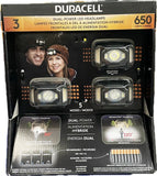 Duracell Broadview 3 Pack LED Headlamps 650 Lumens Rechargeable Dual Powered
