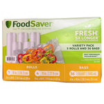 FoodSaver Vacuum Sealer Rolls And Bags Variety Pack - 5 Rolls And 36 Bags, BPA Free, (Rolls 20.3cm x 6.09m - 27.9cm x 4.87m, Bags 20.3cm x 25.4cm)