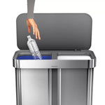 simplehuman Rectangular 58L Dual Compartment Step Trash Can with Plastic Lid Brushed Stainless Steel