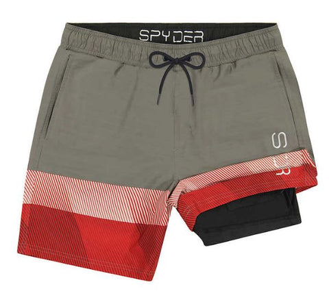 Spyder Men’s Quick dry Swim Short, Color: Grey & Red