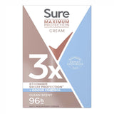 Sure Women Maximum Protection Clean Scent Anti-Perspirant Cream Deodorant Stick with 3x stronger* sweat protection for 96 hour sweat and odour protection 45 ml