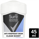 Sure Maximum Protection Anti-Perspirant Clean Scent Deodorant Cream for Men, 45ml