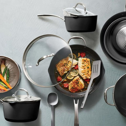 Tramontina Non-Stick Ceramic Cookware Set – 12 Piece Collection With Glass Lids & Utensils