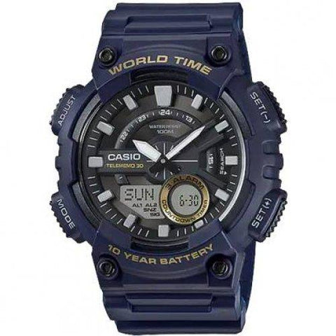 Casio AEQ-110W-2AV Mens Black 100M World Time Digital/ Analog Sports Watch New