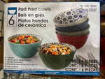 Signature Housewares Pad Print Bowls Assorted, 22 oz. (Set of 6), Multicolor