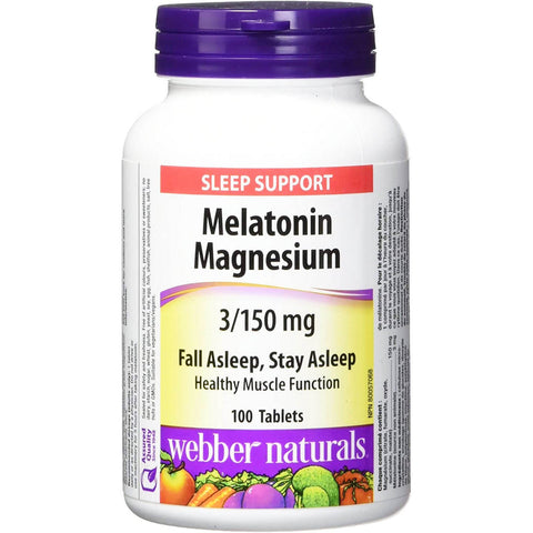 Webber Naturals Melatonin & Magnesium 3 mg/150 mg, 100 Count Capsules.