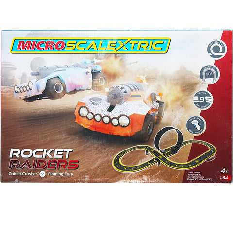 Micro Scalextric Rocket Raiders - Cobolt Crusher V Flaming Fury with Speed Limiter Hand Controller ( 4+ Ages).
