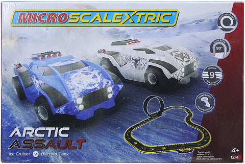 Micro Scalextric Arctic Assault - Ice Cruiser vs Blizzard Tank With Speed Limiter Hand Controller (4+ Ages).