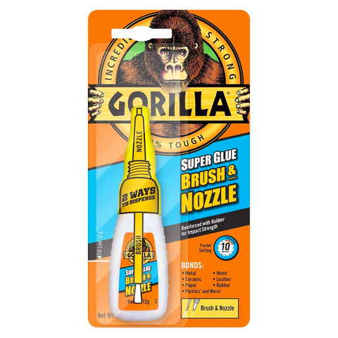 Gorilla Super Glue with Brush & Nozzle Applicator, 12g, Clear.