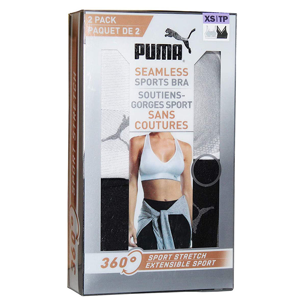 PUMA WOMEN 3 PACK SPORTS SEAMLESS STRETCH BRA (WHITE/BLACK/GRAY
