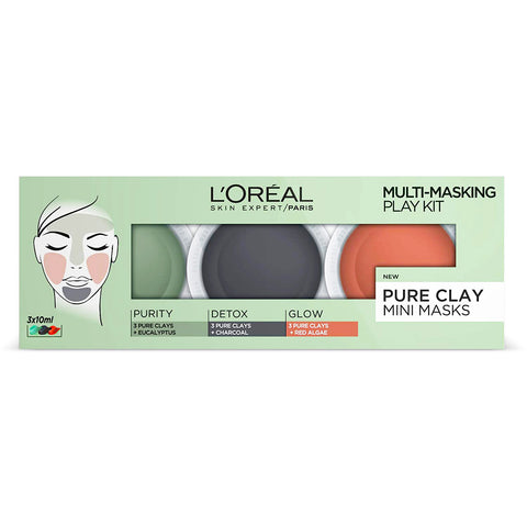 L'Oréal 3 Pure Clays Multi-Masking Face Mask Play Kit (3 x 10 ml) - Awesome Pack.