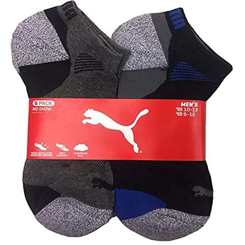 Puma Men's Low Cut All Sport No Show Socks 6-Pair (Shoe Size 12-16, Black/Grey). - shopperskartuae
