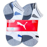 Puma Men's Low Cut Ankle Length Cushioned Socks Set of 8 (Blue&Grey).