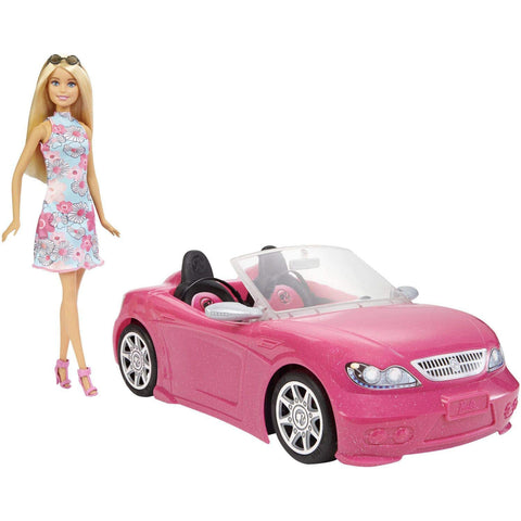 Barbie Doll And Pink Convertible Toy.
