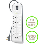 8-Way Surge Protection Strip With 2 Meters Cord Length. - shopperskartuae