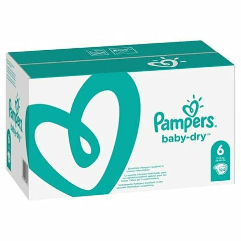 Pampers Baby Dry Size 6 Nappy 13-18kg Strong Stretchy - Monthly Pack 124 Nappies