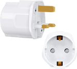 Incutex Power Adapter EU To UK - Europe 2-Pin To 3-Pin UK - 16A Fuse - Travel Plug Socket European SchuKo In White