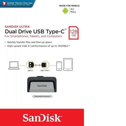 Sandisk Ultra 128GB Dual Drive USB 3.1 Type C USB 150MB/s SDDDC2 128G