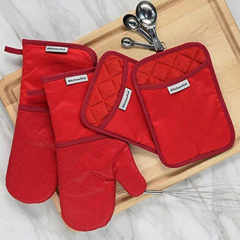 KitchenAid 4-piece Silicone Oven Mitt Set, 2 Oven Mitts and 2 Pot