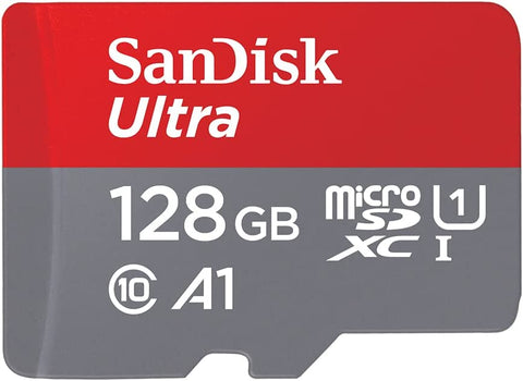 SanDisk 128GB Ultra microSDXC card + SD adapter up to 140 MB/s with A1 App Performance UHS-I Class 10 U1