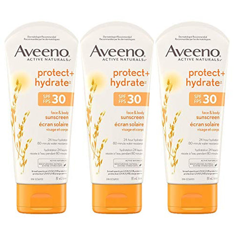 Aveeno Protect + Hydrate Sunscreen for Face & Body SPF 30, 3-pack (81mL X 3) - Shoppers-kart.com