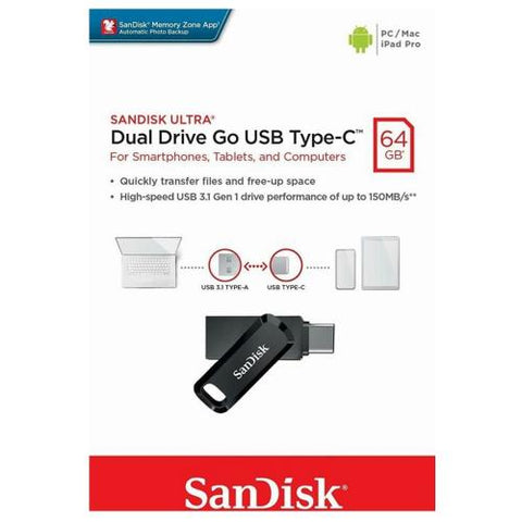 SanDisk Ultra Dual 64GB Flash Drive Go Type C USB Drive USB 3.1 Read 150MB/s SDDDC3-064G