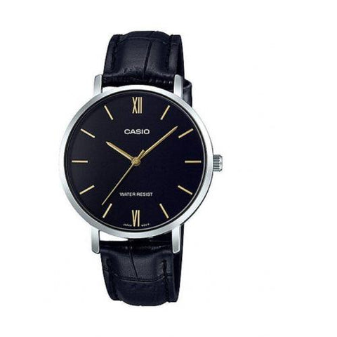Casio LTP-VT01L-1BU Analog Black Leather Minimalist Quartz Men Casual Dress Watch
