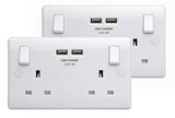 MasterPlug USB Socket (2 Pack) Switched Double Socket with 2 x 3.1A Output White Moulded.