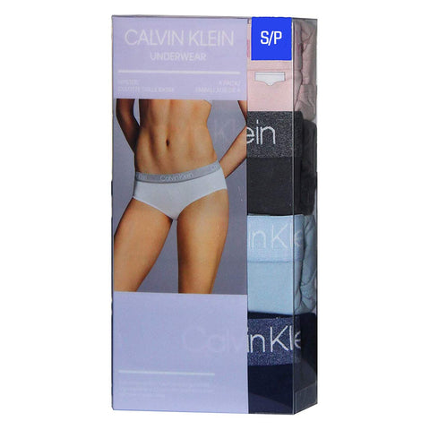 Calvin Klein Women Underwear soft cotton stretch fabric hipster 4 pack, (Baby Pink, Grey, Light Blue, Navy Blue)
