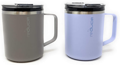 Reduce Dual Wall Vacuum Insulated 18/8 Stainless Steel 14oz Hot1 Mug with Adjustable Flow Lid, 2 pack