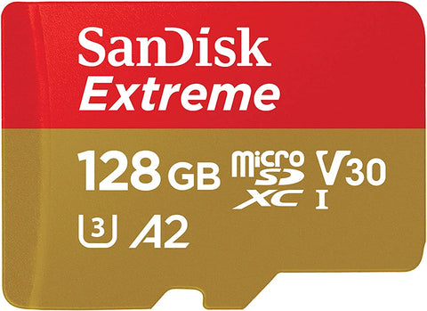 SanDisk 128GB Extreme microSDXC card + SD adapter + RescuePRO Deluxe, up to 190MB/s, with A2 App Performance, UHS I, Class 10, U3, V30, Black